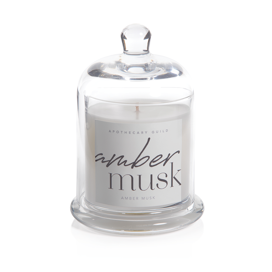 APOTHECARY GUILD SCENTED CANDLE JAR WITH GLASS DOME:  AMBER MUSK