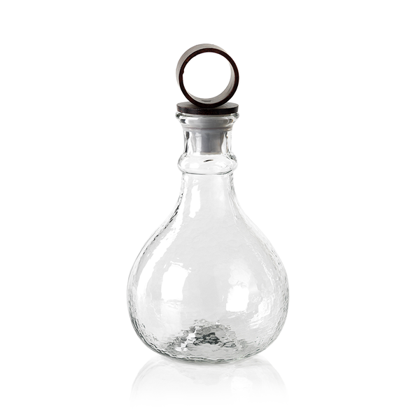 ARTISAN HAMMERED GLASS DECANTER WITH WROUGHT IRON STOPPER