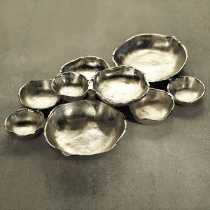 CLUSTER OF NINE ROUND SERVING BOWLS - NICKEL