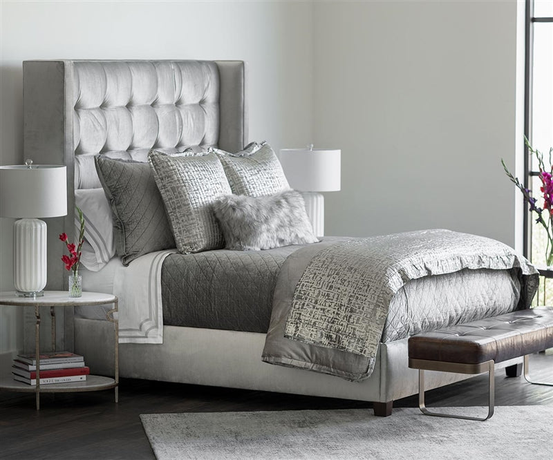 JOLIE QUILTED EURO PILLOW SILVER VELVET / GOLD PRINT 26X26