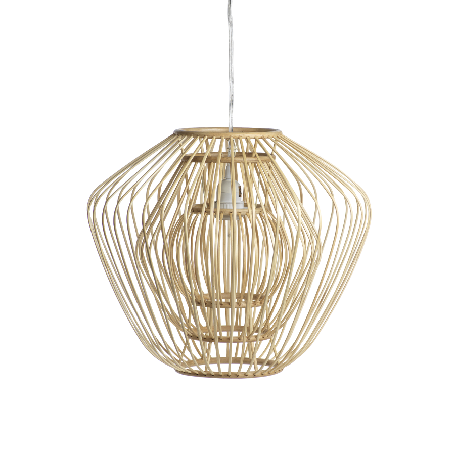 BAMBOO &. RATTAN LAYERED INVERTED DIAMOND PENDANT - NATURAL  (MEDIUM)