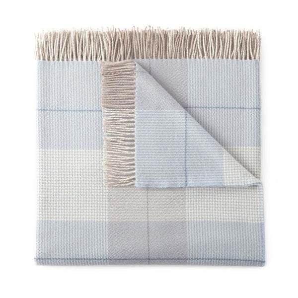 PEACOCK ALLEY MERINO WOOL YORK FRINGE THROW  BLUE