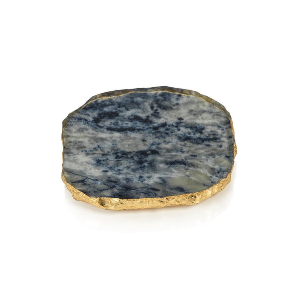 AGATE MARBLE GLASS COASTER WITH GOLD RIM - BLUE TONE