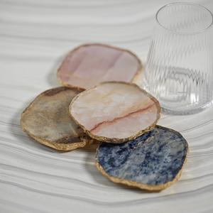 AGATE MARBLE GLASS COASTER WITH GOLD RIM - BROWN TONE